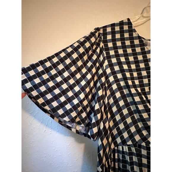 Ava & Viv Woman's 1x  Checkered Short Flutter Sleeve Tiered Dress Pockets - Picture 4 of 7